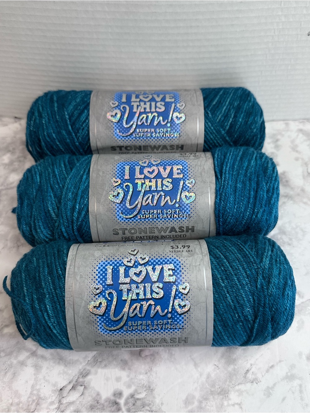 I Love This Yarn Stonewash Teal Acrylic Yarn 3 Skeins